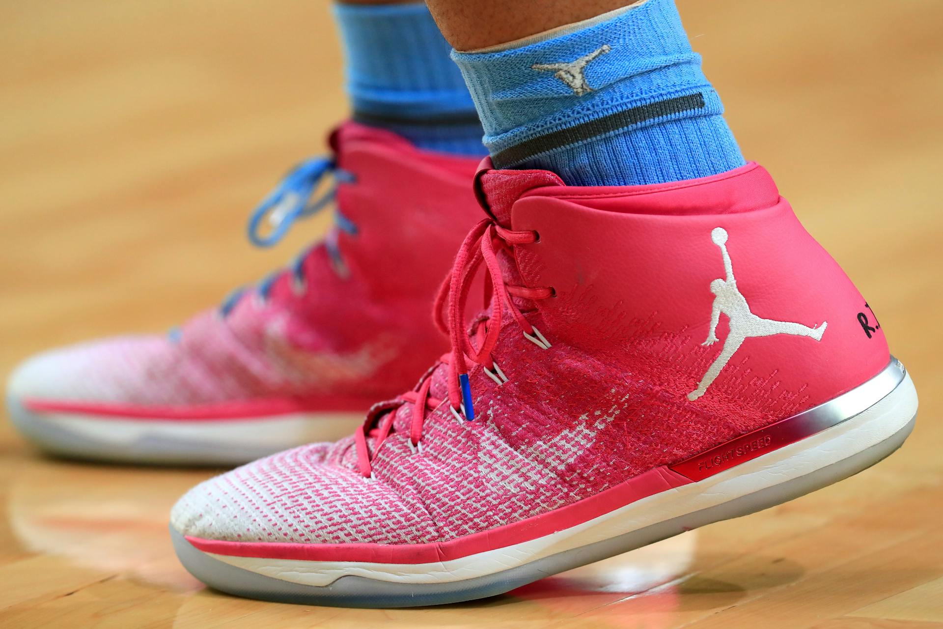 Detail of the Air Jordan Nike shoes worn by Chicago Bulls' center News  Photo - Getty Images