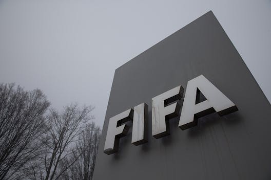 A general view of FIFA logo outside FIFA headquarters on December 3, 2015 in Zurich. (Photo by
