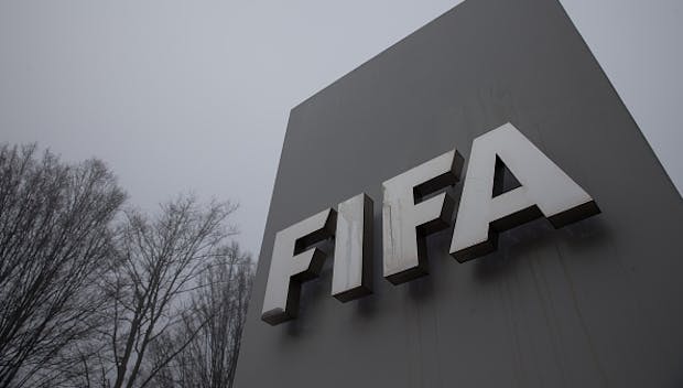 A general view of FIFA logo outside FIFA headquarters on December 3, 2015 in Zurich. (Photo by