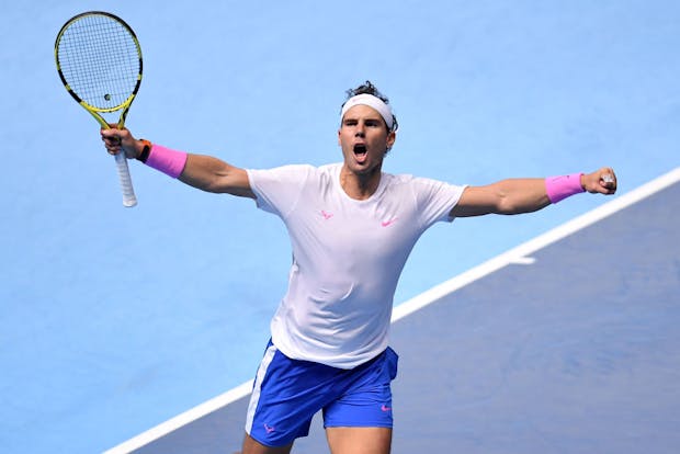 Rafael Nadal playing in the ATP Finals in London in 2019. (Photo by Justin Setterfield/Getty Images).