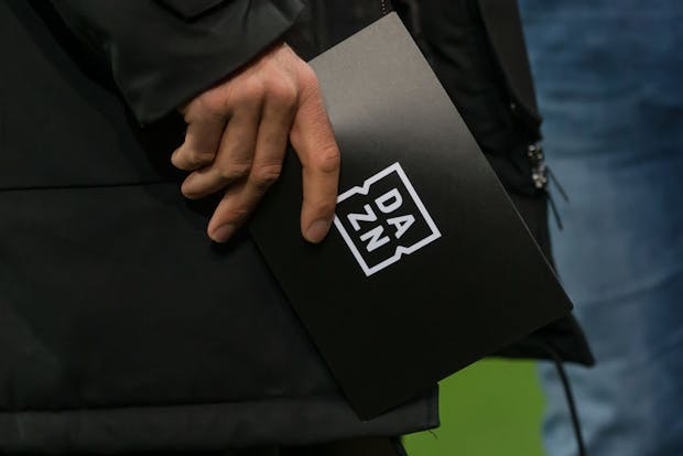 SINSHEIM, GERMANY - DECEMBER 20: (BILD ZEITUNG OUT) DAZN Logo is seen during Bundesliga match (Photo by TF-Images/Getty Images)