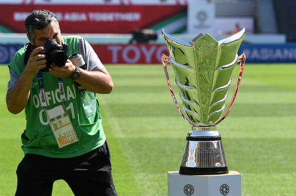 The AFC Asian Cup trophy. (Photo by ROSLAN RAHMAN/AFP via Getty Images)