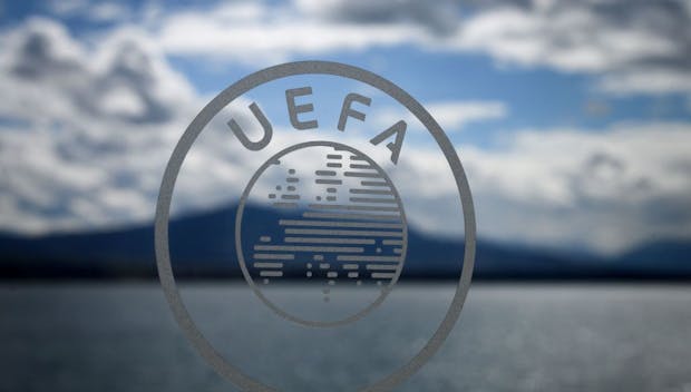 UEFA logo on view at UEFA headquarters in Nyon.