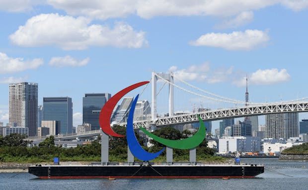 'Three Agitos' Symbol ahead of Tokyo 2020 Paralympic Games on Tokyo Waterfront (Photo by Alex Davidson/Getty Images for IPC)