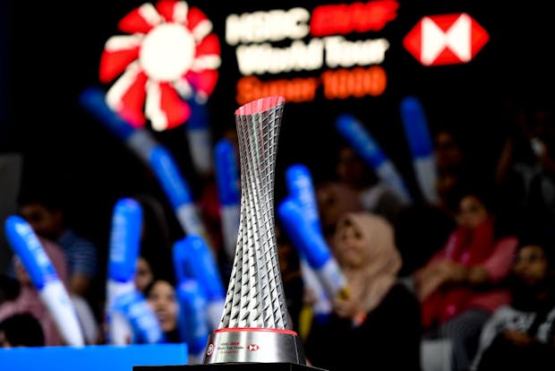 HSBC BWF World Tour Trophy is displayed at 2019 Indonesia Open (Photo by Robertus Pudyanto/Getty Images)