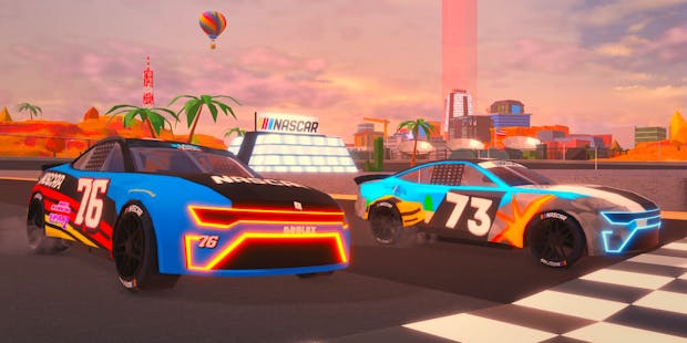 A screenshot of the Jailbreak Nascar game on Roblox (Credit: Roblox)