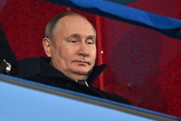 Russia's President Vladimir Putin looks on during the opening ceremony of the Beijing 2022 Winter Olympics (by Anthony Wallace - Pool/Getty Images)