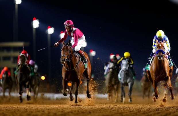David Egan, riding Mishriff, wins the 2021 Saudi Cup (by Francois Nel/Getty Images)