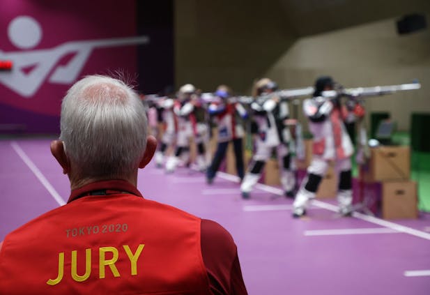 Athletes practice at Tokyo 2020 10m Air Rifle Women's pre-event training (Photo by Kevin C. Cox/Getty Images)
