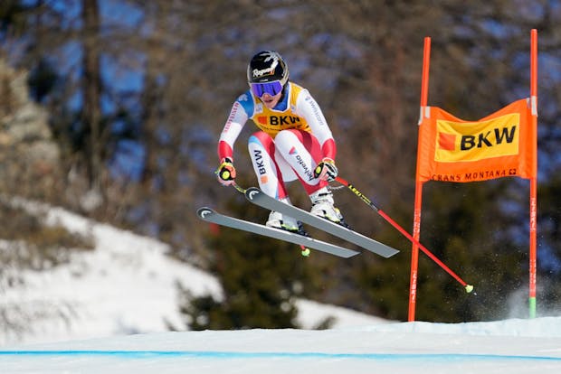 Lara Gut-Behrami of Team Switzerland competes during FIS Alpine Ski World Cup women's downhill in Crans-Montana (by Michel Cottin/Agence Zoom/Getty Images)