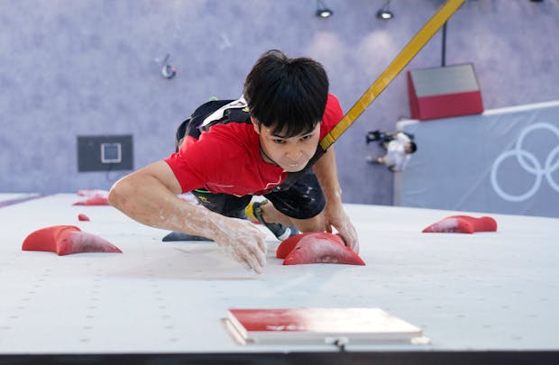 Chinese climber  Yufei Pan in action at the Tokyo 2020 Olympics. (Photo by Pool/Getty Images)