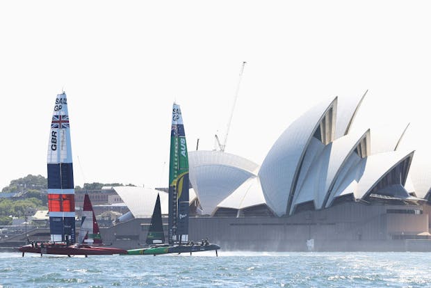 SailGP teams train in front of the Sydney Opera House. (Photo by Cameron Spencer/Getty Images)