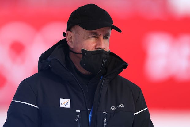 FIS president Johan Eliasch attends Women’s Slalom medal ceremony at Beijing 2022 (Photo by Alex Pantling/Getty Images)