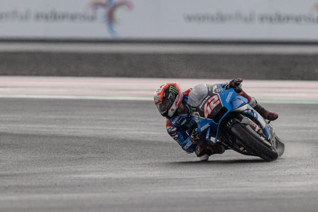 Suzuki rider Alex Rins competes during the Indonesia grand prix. (Photo by Robertus Pudyanto/Getty Images)