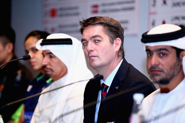 Badminton World Federation president Poul-Erik Hoyer in Dubai. (Photo by Francois Nel/Getty Images for Falcon)
