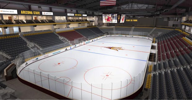 A rendering of Arizona State University's new multipurpose venue that will serve as the temporary home of the NHL's Arizona Coyotes. (Arizona State University)