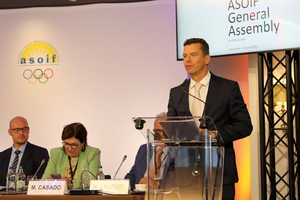 IOC sports director Kit McConnell speaking at ASOIF general assembly (credit: ASOIF)