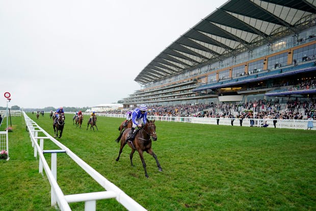 Ryan Moore, riding Stratum, wins the Queen Alexandra Stakes on day five of the 2021 Royal Ascot Meeting at Ascot Racecourse (by Alan Crowhurst/Getty Images)