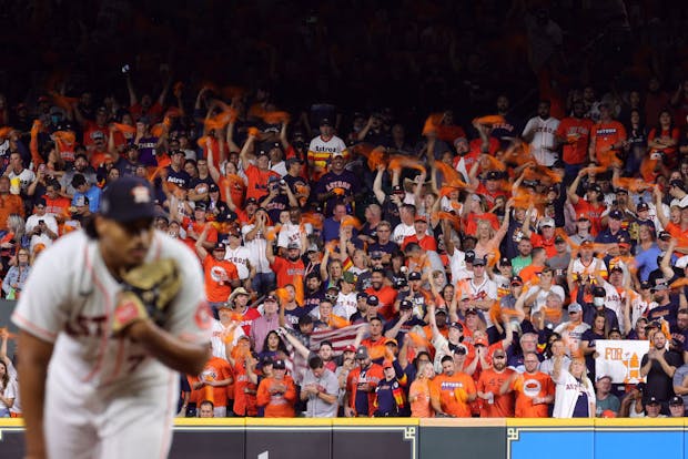 Fans at Minute Maid Park, home of Major League Baseball's Houston Astros. (Photo by Carmen Mandato/Getty Images)