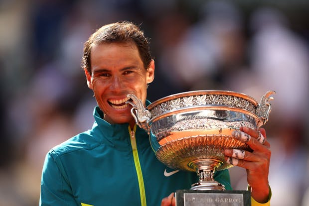 Rafael Nadal celebrates winning the French Open for the 14th time. (Photo by Clive Brunskill/Getty Images)