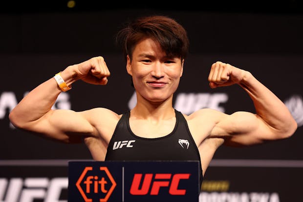 Zhang Weili of China at UFC 275 Weigh-in, June 10, 2022 in Singapore. (Photo by Yong Teck Lim/Getty Images)