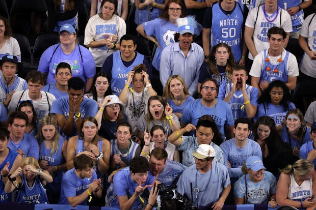 North Carolina Tar Heels fans during the 2022 NCAA Men's Basketball Tournament National Championship (Photo by Rob Carr/Getty Images)