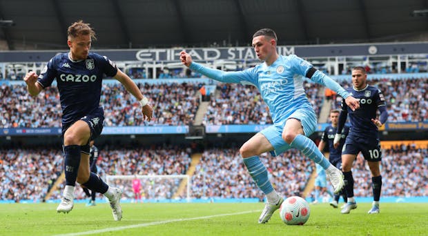Phil Foden of Manchester City during the Premier League match against Aston Villa (Photo by Robbie Jay Barratt - AMA/Getty Images)
