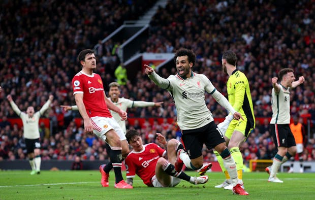 Action from the English Premier League match between Manchester United and Liverpool at Old Trafford. (Photo by Alex Livesey - Danehouse/Getty Images)
