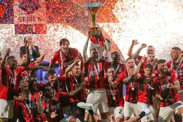 AC Milan celebrate winning the scudetto in May 2022. (Photo by Jonathan Moscrop/Getty Images)