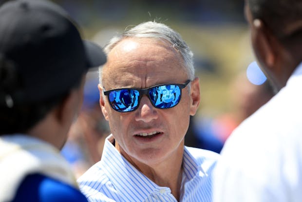 Major League Baseball commissioner Rob Manfred at Dodger Stadium in Los Angeles, California. (Photo by Sean M. Haffey/Getty Images)
