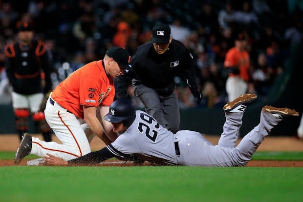 A 2019 game between the San Francisco Giants and New York Yankees. The interleague matchup will help start Major League Baseball's 2023 schedule and become more common in the new scheduling format. (Photo by Daniel Shirey/Getty Images)