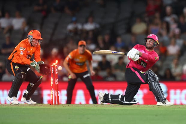 Action from the Big Bash League match between the Perth Scorchers and Sydney Sixers. (Photo by Mike Owen/Getty Images)