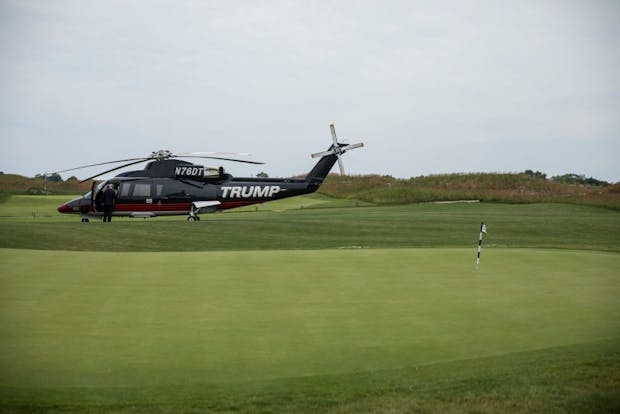 A Trump-branded helicopter at the Trump Golf Links at Ferry Point in New York City. (Photo by Drew Angerer/Getty Images)