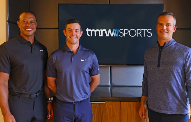 TMRW Sports founders  Tiger Woods (left), Rory McIlroy and Mike McCarley (Credit: TMRW Sports)