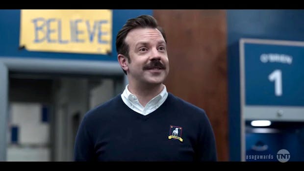 Fictional football manager Ted Lasso, as portrayed by Jason Sudeikis. (Getty Images)