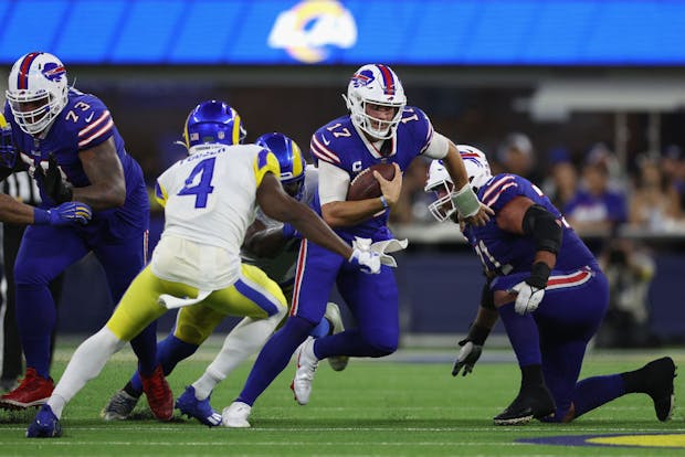 Action from the National Football League's 2022 season opener between the Buffalo Bills and Los Angeles Rams. (Photo by Harry How/Getty Images)