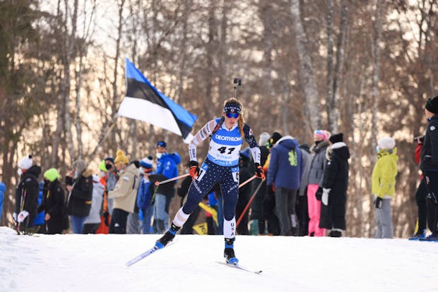 Deedra Irwin of USA competes at 2021-22 IBU World Cup Biathlon in Otepaa, Estonia (Photo by Christian Manzoni/NordicFocus/Getty Images)