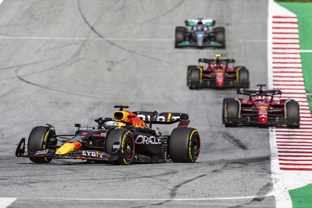 Max Verstappen of Netherlands and Red Bull in the lead during the F1 Grand Prix of Austria - Sprint (Photo by Guenther Iby/SEPA.Media /Getty Images)