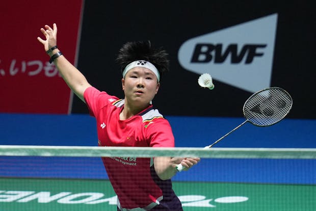 He Bingjiao in action at the 2022 BWF World Championships in Tokyo. (Photo by Toru Hanai/Getty Images)