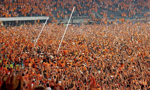 University of Tennessee fans storm the Neyland Stadium field after defeating the University of Alabama on October 15. (UT Athletics)