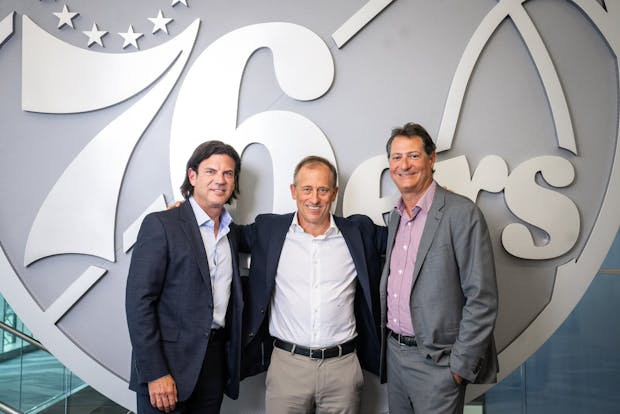 Harris Blitzer Sports & Entertainment partners (l-r) David Adelman, Josh Harris, and David Blitzer. (Credit: David Adelman, Twitter)