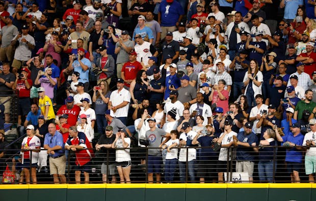 Fans at Globe Life Field, home of Major League Baseball's Texas Rangers, in Arlington, Texas. (Photo by Ron Jenkins/Getty Images)