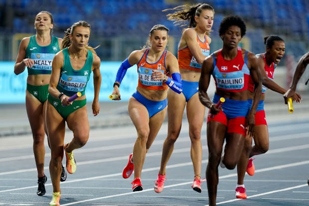 Athletes compete in the mixed 4x400 metres relay final during the 2021 World Athletics Relays (by Andre Weening/BSR Agency/Getty Images)