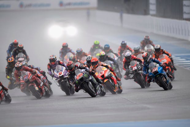 MotoGP riders start from the grid during the MotoGP race during the MotoGP of Thailand. (Photo by Mirco Lazzari gp/Getty Images)