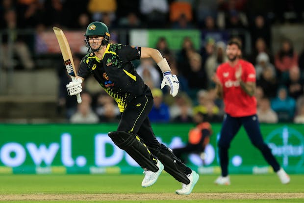 Pat Cummins of Australia during the T20 International against England this month. (Photo by Mark Evans/Getty Images)