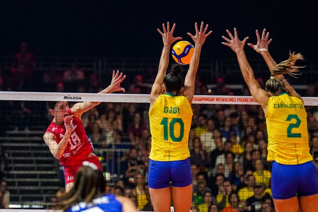 Serbia takes on Brazil in the final of the 2022 FIVB Volleyball Women's World Championship (by Rene Nijhuis/Orange Pictures/BSR Agency/Getty Images)