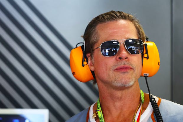 Hollywood actor Brad Pitt watches US Grand Prix practice from the McLaren garage. (Credit: Getty Images)