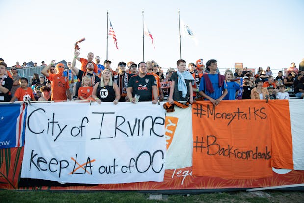 Orange County Soccer Club fans protesting the LA Galaxy's possible move of a development club into their Irvine stadium. (OCSC)