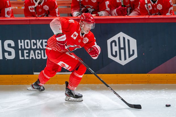 Ronalds Kenins #81 of Lausanne HC in Champions Hockey League action (Photo by RvS.Media/Robert Hradil/Getty Images)