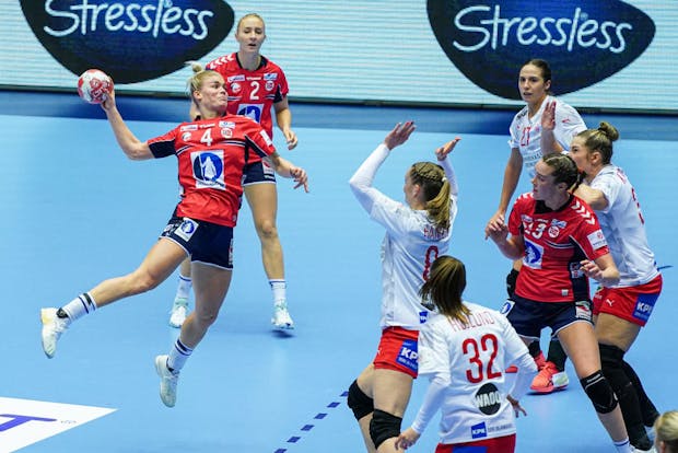 Veronica Egebakken Kristiansen of Norway during the Women's EHF Euro 2020 match against Denmark (Photo by Andre Weening/BSR Agency/Getty Images)